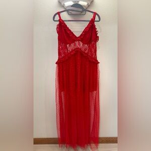 Choosy Red Lace Sheer Maxi Dress w/ Shorts – Size 16